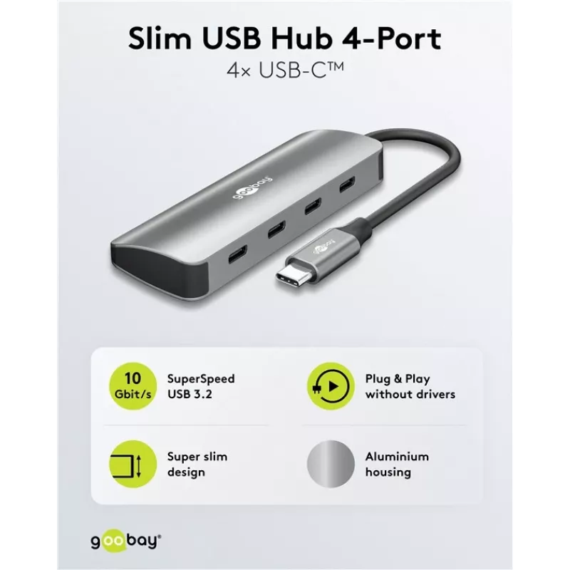 Goobay Slim 4-Port USB-Hub USB-C auf 10 Gbit/s - -Plug> 4x (76565)