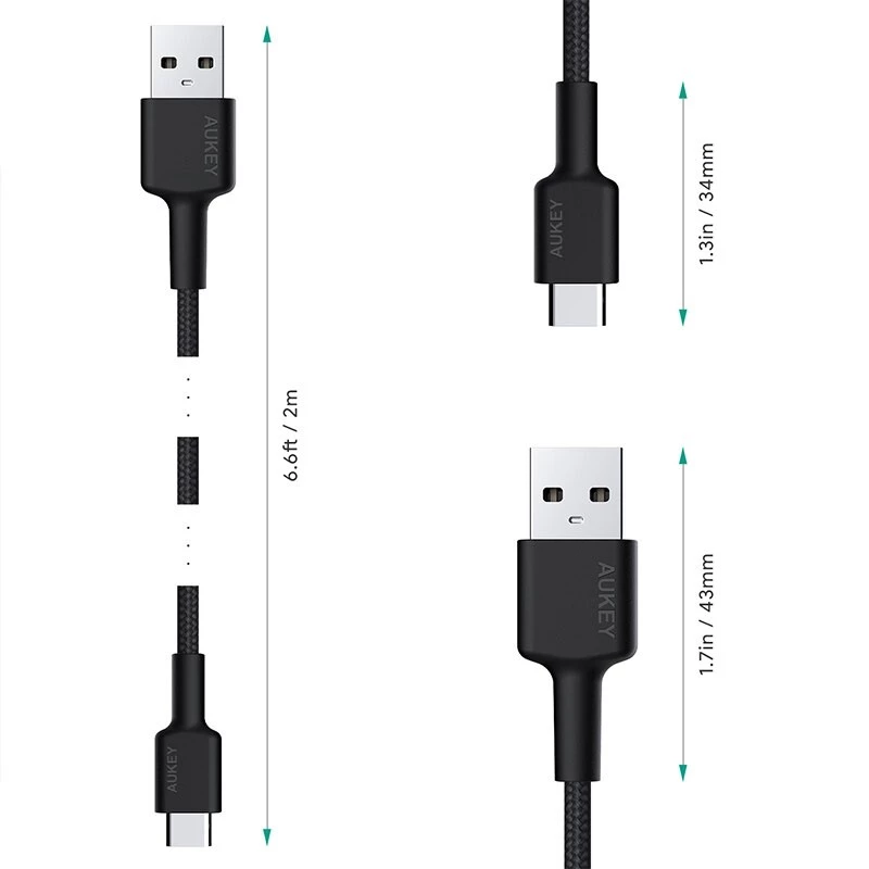 USB-C-auf-USB-A-Kabel Aukey CB-CA2, Nylongeflecht, Quick Charge 3 A, 1 m