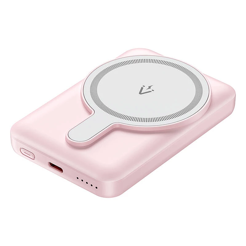 Powerbank Vention FHSP0 5000 mAh mit kabelloser Ladefunktion, USB-C, 3 A Ausgang, Pink