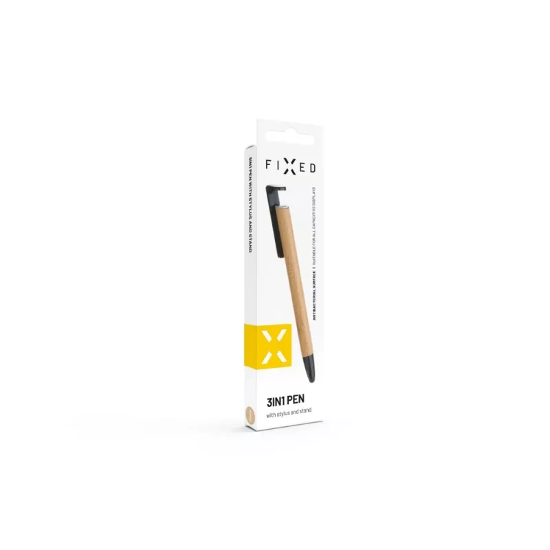 Kugelschreiber mit Stylus und Ständer FIXED FIXPEN-BA Bamboo — 3-in-1 Stift, Touchscreen-Stylus und integrierter Tischständer