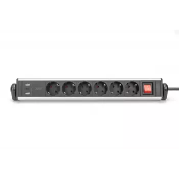 Digitus 6-fach Büro-Steckdosenleiste mit 3x USB-Anschlüssen 1,5 m Kabel