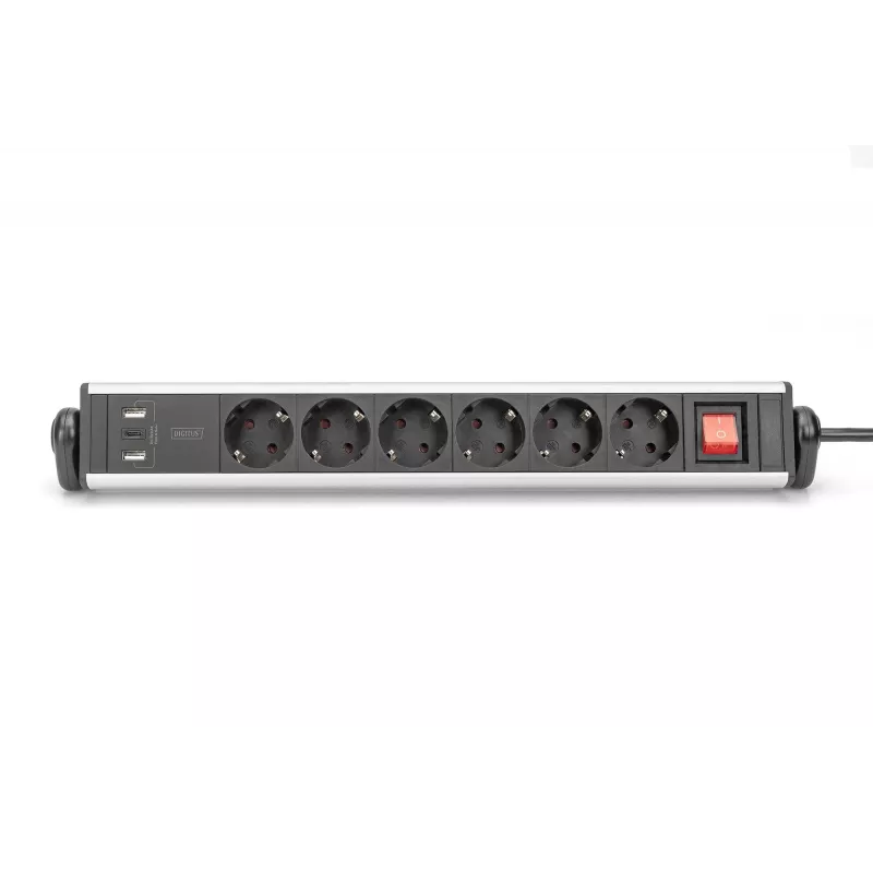 Digitus 6-fach Büro-Steckdosenleiste mit 3x USB-Anschlüssen 1,5 m Kabel