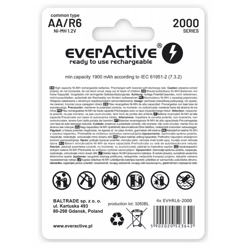 Everactive EVHRL6-2000 Haushaltsbatterie Wiederaufladbare Batterie AA Nickel-Metallhydrid (NiMH)