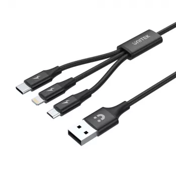 USB-Kabel Unitek C14049BK — USB-C auf Micro-USB B/Lightning, USB 2.0, 1,2 m, schwarz