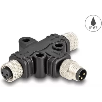 DeLOCK M8 T-Splitter A-codiert 3-polig 1 x Stecker auf 2 x Buchse Parallelverbindung