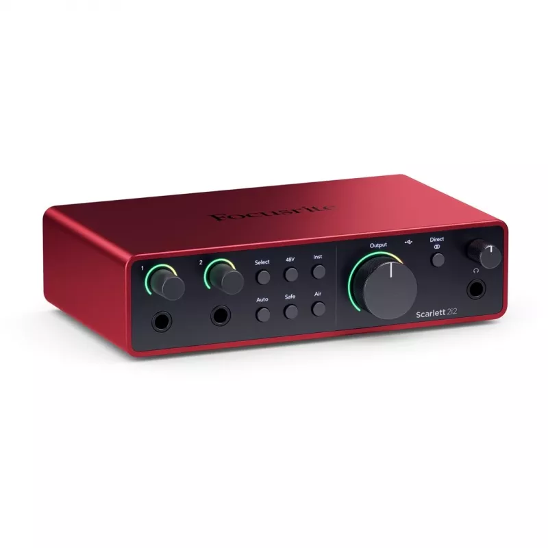 Audio-Interface Focusrite Scarlett 2i2 4th Gen — 2-In/2-Out USB-C, 24-Bit/192 kHz, 69 dB Vorverstärker, Desktop, Schwarz/Rot