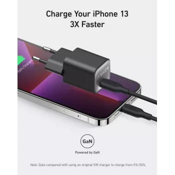 Indoor AC-Ladegerät Anker 511 Nano 3 — 30W, 1× USB-C, 100–240V, Schwarz
