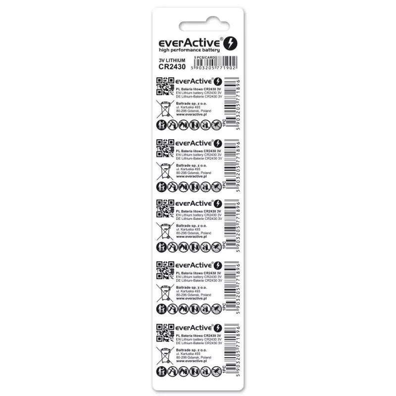 Knopfzelle everActive CR2430 Lithium 3 V, 24,5 mm × 3 mm, 5er-Pack