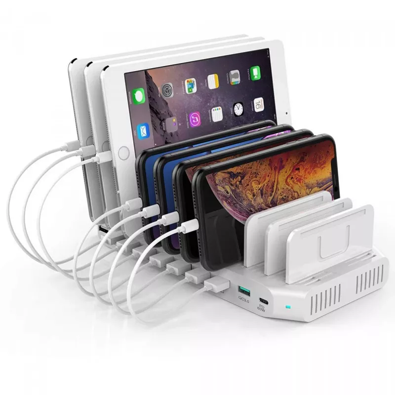 Ladestation Unitek Y-2190A — 10 USB-Anschlüsse (8×USB2.0 + 2×USB3.2 Gen1), kabelloses Laden, 96 W Gesamtleistung