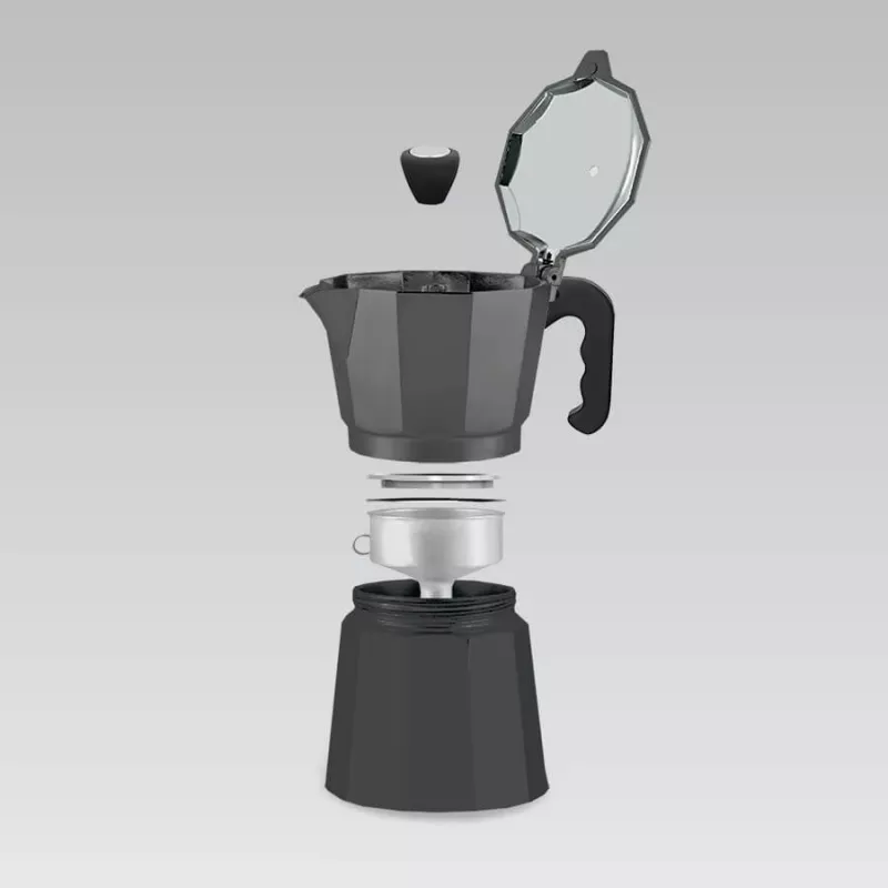 Moka-Kanne Maestro MR-1666-3-Schwarz, manuelle Aluminium-Kaffeemaschine für 3 Tassen, 150 ml, schwarz