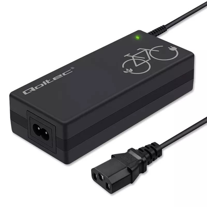 Ladegerät QOLTEC 36V–42V 2A mit C14-IEC-3-poligem Anschluss für E-Bike-Akkus