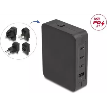 Netzteil-Adapter DELOCK 145W mit 3×USB-C und 1×USB-A