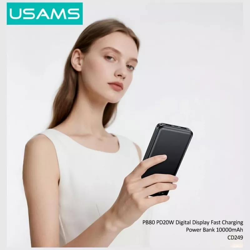Powerbank usams PB80 PD20W 10000mAh — tragbarer Ladegerät, schwarz