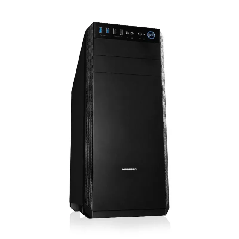 PC-Gehäuse MODECOM Oberon Pro Midi Tower — schwarz, unterstützt ATX/microATX/ITX, 7 Erweiterungsslots, bis zu 395 mm GPU, 5 HDD/3 SSD-Schächte