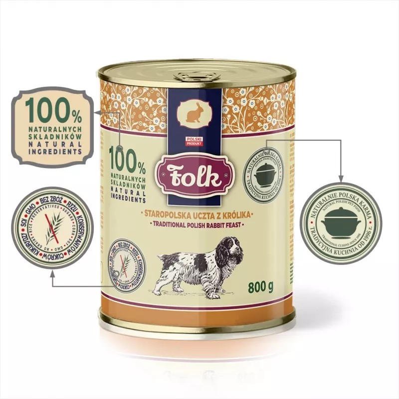 FOLK Traditionelles polnisches Kaninchenfest - Nassfutter für Hunde - 800g