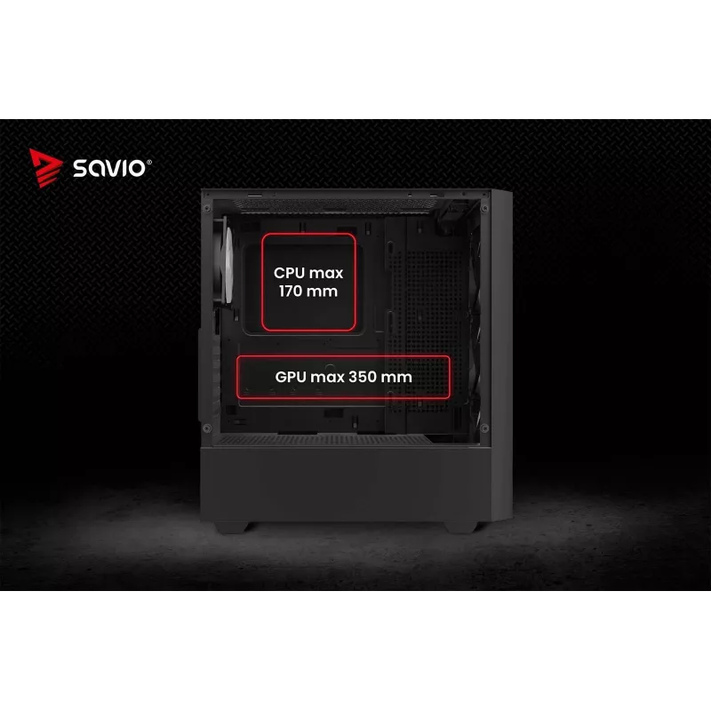 PC-Gehäuse SAVIO Noctis Flow RGB — Cube, ATX/Mini-ITX, 3x 120 mm Frontlüfter, Seitenfenster aus gehärtetem Glas, max. GPU 35 cm