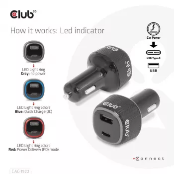 CLUB3D Notebook-/Laptop-Autoladegerät 63 Watt, Auto, Zigarettenanzünder, 24 V, Schwarz