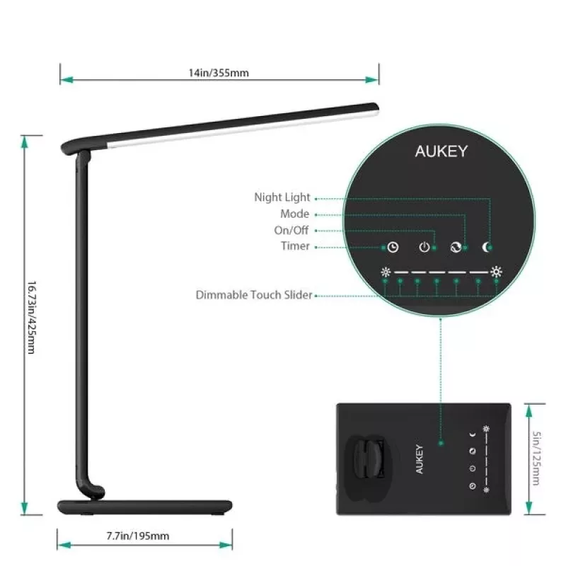 LED-Schreibtischlampe Aukey LT-T10 12W 3000–6500K — einstellbare Farbtemperatur, schwarz