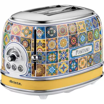 Ariete 155 Toaster Positano, 810 W, 2 Scheiben, 6 Bräunungsstufen, Krümelschublade, Auftaufunktion, automatische Auswurf, ohne Zangen