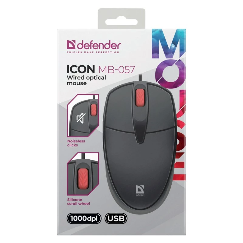 Maus DEFENDER ICON MB-057 OPTICAL 1000dpi 3P SCHWARZ STILLER KLICK