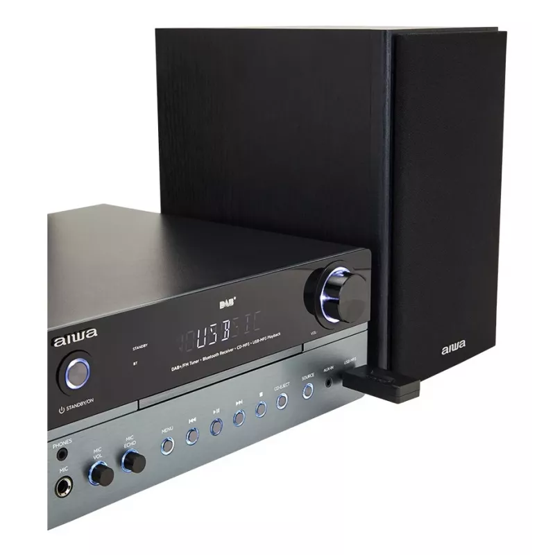 Home-Audio-Mikrosystem Aiwa MSBTU-700DAB — 25 W RMS, DAB+/FM, Bluetooth 10 m, CD-Tray, LED-Anzeige, Schwarz/Arktisblau
