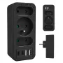 Power-Splitter MACLEAN MCE248 F/B — 3 AC-Steckdosen (1x16A, 2x6A) und 4 USB-Anschlüsse (2xUSB‑A, 2xUSB‑C PD 20W), EU-Stecker, schwarz