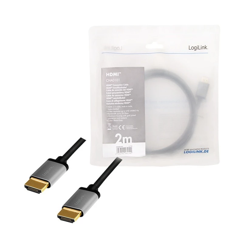LogiLink CHA0101 HDMI-AV-Kabel Schwarz-Grau 2m HDMI-zu-HDMI-Stecker