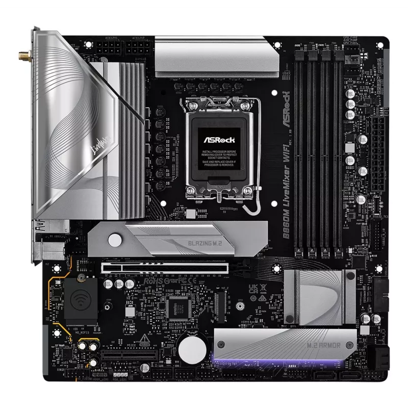 Motherboard ASRock B860M LiveMixer WiFi — Intel B860, LGA 1851, micro ATX, DDR5, 4x DIMM, Wi‑Fi 6E, 2.5Gb LAN