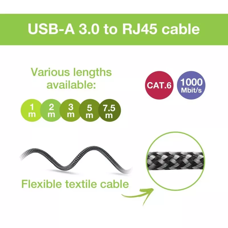 Techly ICOC U3A-RJ45-010 Netzwerkkabel Schwarz, Silber 1 m Cat6 F/UTP (FTP)