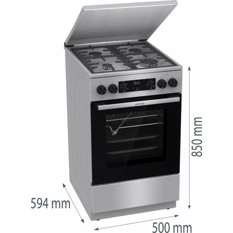 Gorenje GKS5C71XF freistehender Herd mit Backofen Silber