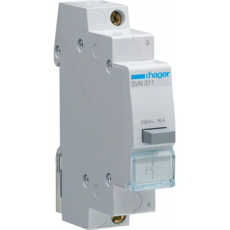 Hager SVN311. Nennstrom: 16 A. Internationale Schutzart (IP-Code): IP20. Breite: 17,5 mm, Höhe: 83 mm (SVN311)