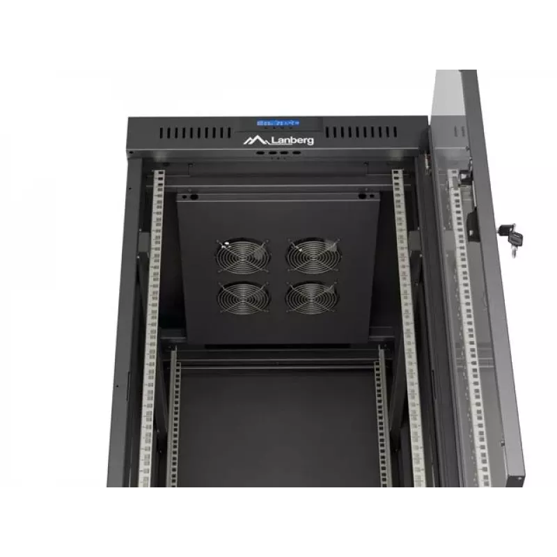 Netzwerkschrank LANBERG 19 Zoll 24HE 600x800 mm schwarz mit Glastür und LCD-Ausschnitt (flach Pack) v2
