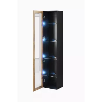 Vitrine Cama Meble VIGO 180 wandmontiert Glasvitrine 1800×400×300 mm schwarz/Wotan-Eiche