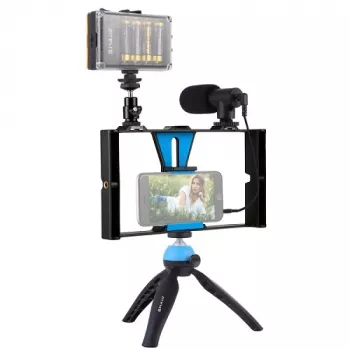 Blogger-Kit mit LED-Beleuchtung, Stativ, Handyhalter und Mikrofon