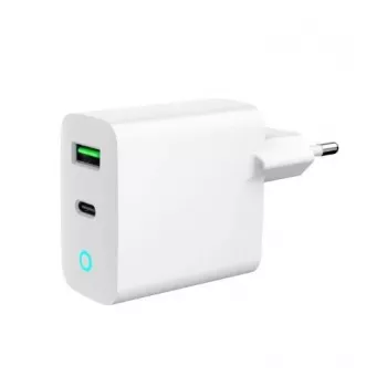 Netzladegerät 220V GEMBIRD, Universal, 1x USB Type-C PD 20 W, 1x USB-A 3.0 QC 18 W, LED-Anzeige, Weiß