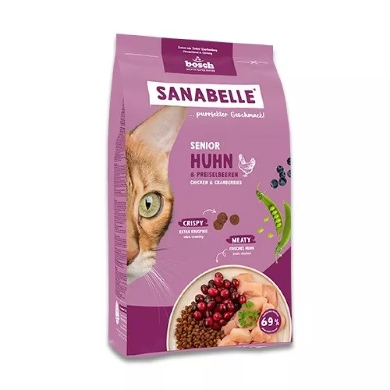 Trockenes Katzenfutter Bosch Sanabelle Life Senior — Huhn & Cranberries, 8 kg, 29% Protein, 13% Fett