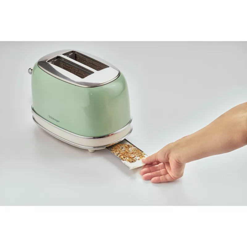 Ariete 155 Design 2-Scheiben-Toaster mit Sandwichkörben, 6 Bräunungsstufen, 810 W, Edelstahlgehäuse, herausnehmbare Krümelschublade, Pastellgrün