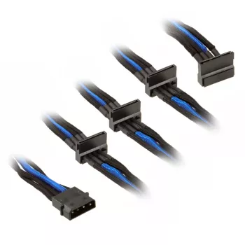 SilverStone 4-Pol-Molex-zu 4x SATA-Kabel, 300 mm - schwarz/Blau