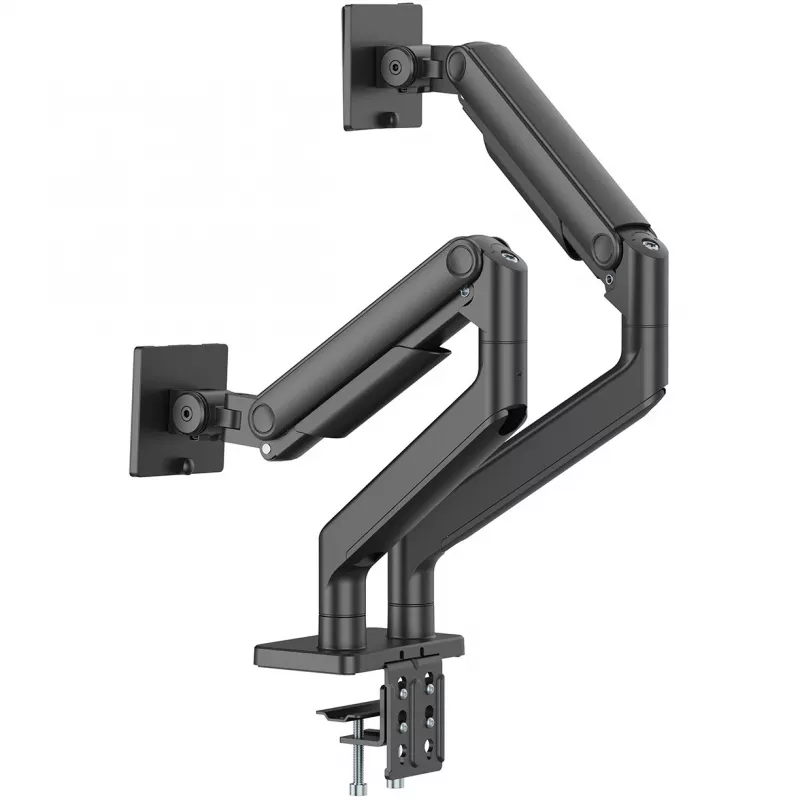 DIGITUS Dual-Monitorhalterung für 2×45 Zoll Bildschirme, Tischklemme, 2×20 kg, VESA 75×75–100×100, Neigung -20–50°
