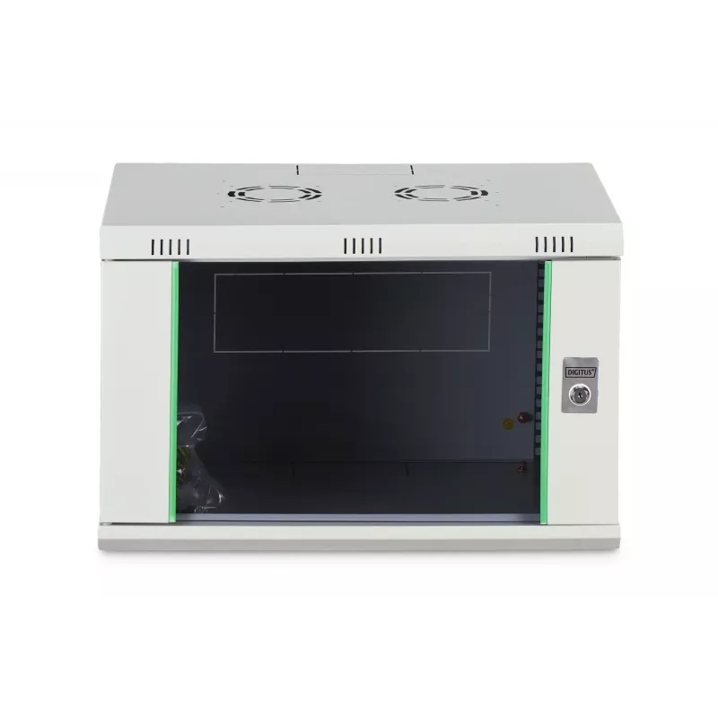 Wandmontiertes 19-Zoll-Rack-Gehäuse DIGITUS Dynamic‑N DN-37100, 7U, 600x450 mm (BxT), IP20, hellgrau, unmontiert