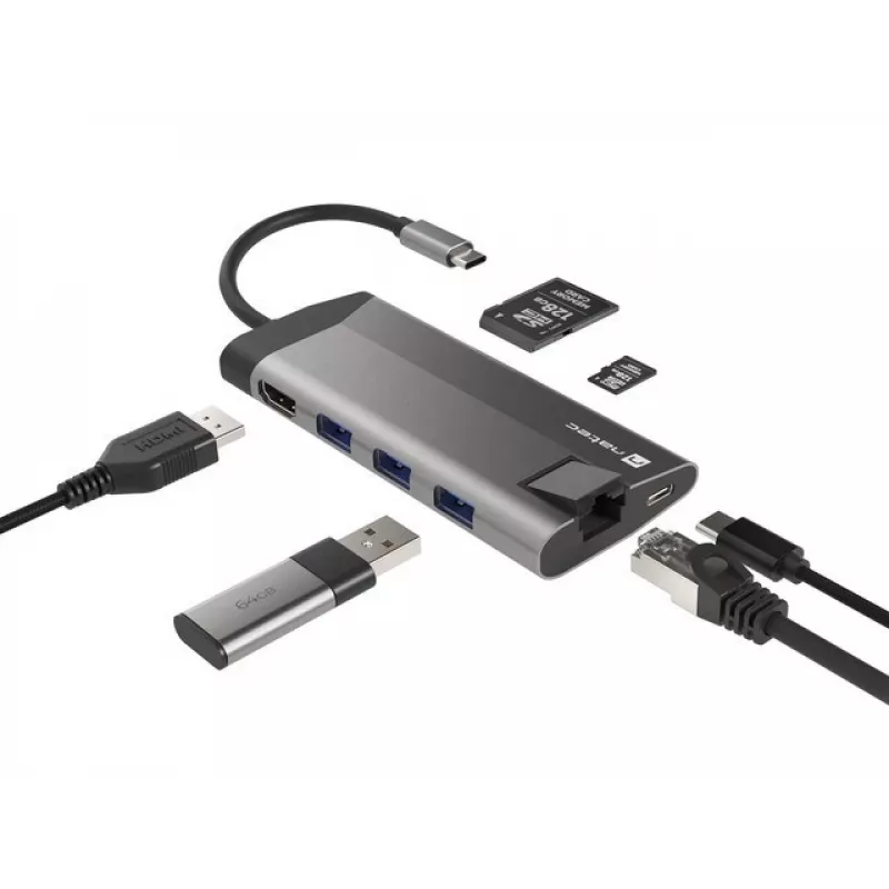 NATEC Fowler Plus USB Type-C Schwarz Grau MicroSD SD Hub