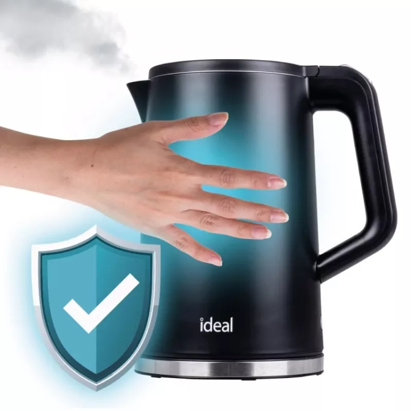 IDEAL Wasserkocher 1,7 l, Stahlgehäuse, Leistung 1500 W, schwarz