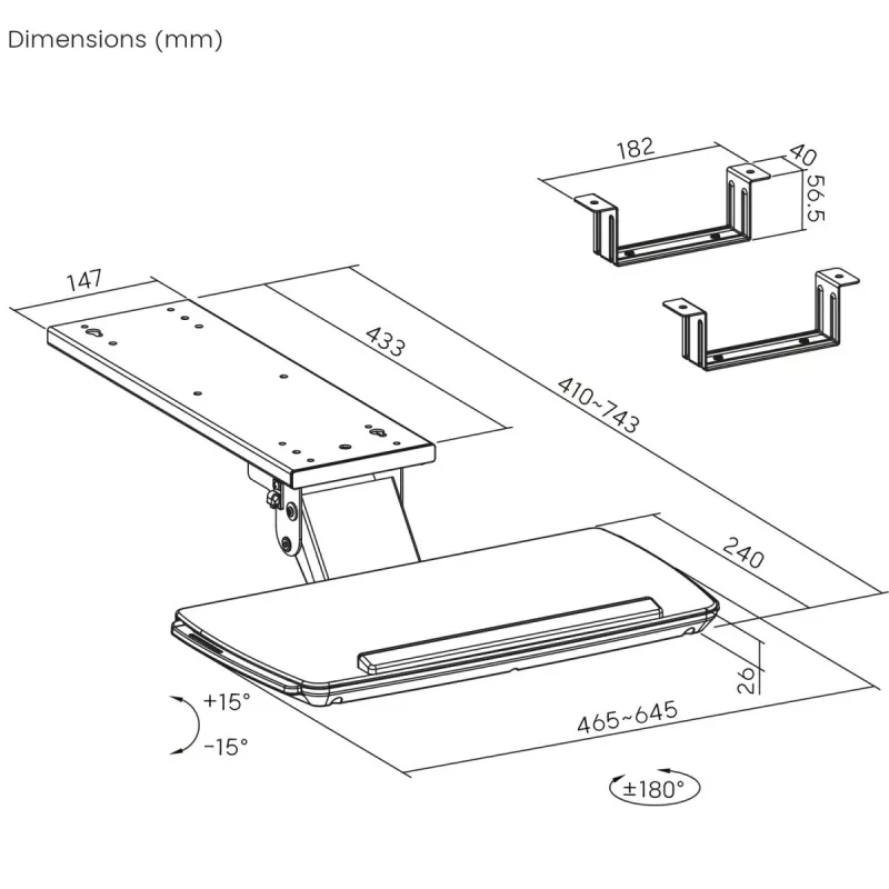Tastaturhalterung MACLEAN MC-156 W — verstellbare Untertisch-Ablage, max. Belastung 5 kg
