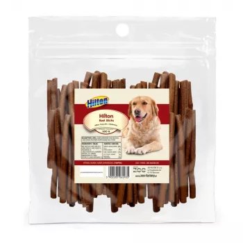 Hundeleckerlis Hilton Soft Beef Sticks 500 g — weiche Rinder-Zahnpflegekaustreifen für ausgewachsene Hunde, 500 g Beutel
