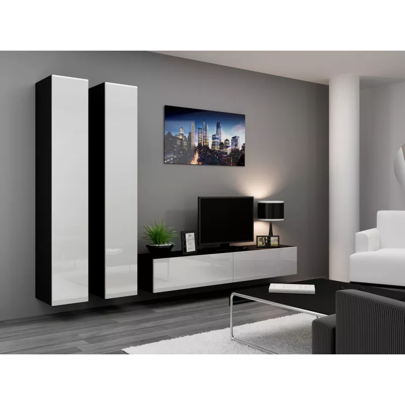 Cama Wohnzimmer-Schrankset VIGO 4 schwarz/weiß glänzend