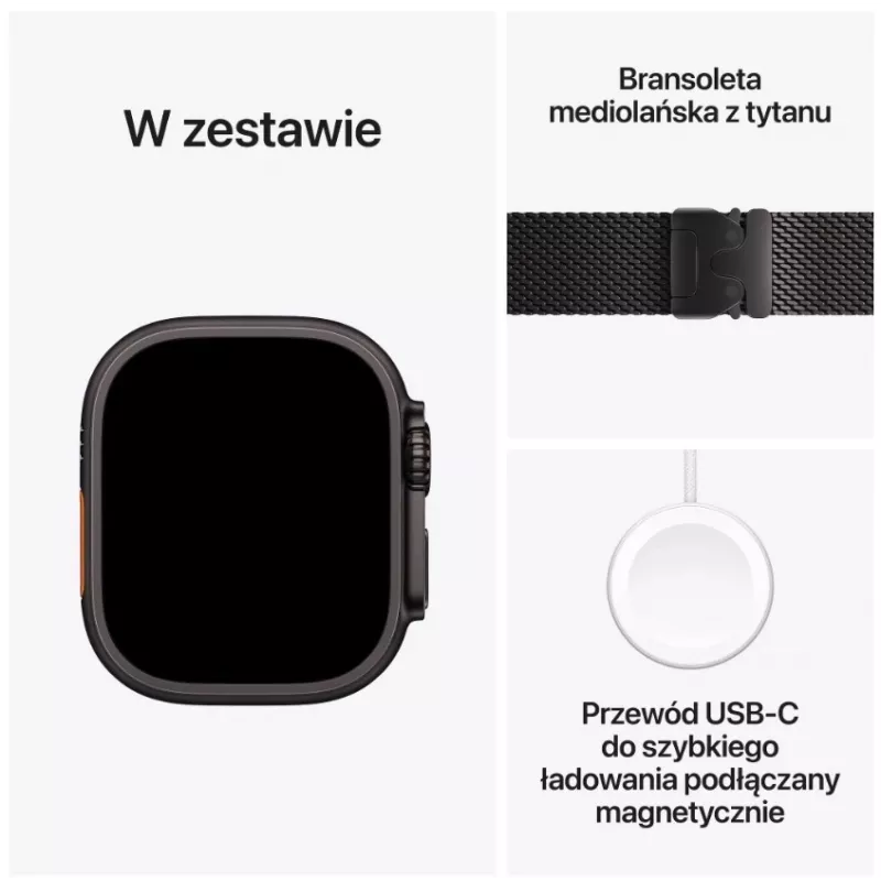Smartwatch Apple Watch Ultra 3 GPS + Cellular 49mm Black Titanium Case with Black Titanium Milanese Loop Medium
