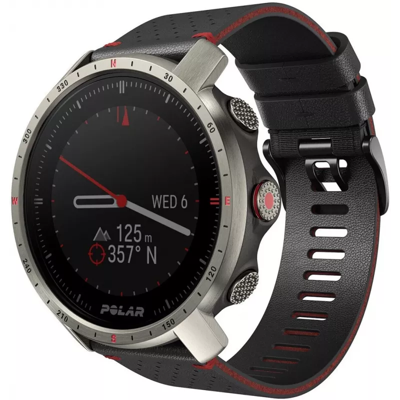 Polar Grit X Pro - Titanium - Sportuhr mit Armband - perforiertes Leder - grau - Bandgröße: M/L - Display 3cm (1,2 inch) - Bluetooth - 41 g (90085777)