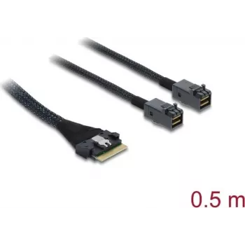 DELOCK PCIe 4.0 schlank SAS Kabel SFF-8654 8i auf 2× Mini SAS HD SFF-8643, 0,5 m