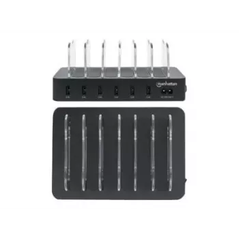 Manhattan Ladestation, 6x USB-A-Anschlüsse, Ausgänge: 6x 2,4 A, Smart IC, LED-Anzeigeleuchten, Schwarz, Drei Jahre Garantie