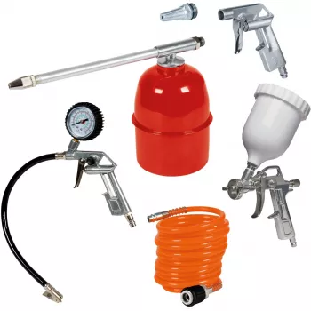 Druckluft-Set Professional, 5-teilig, Sprühpistole Silber/Rot